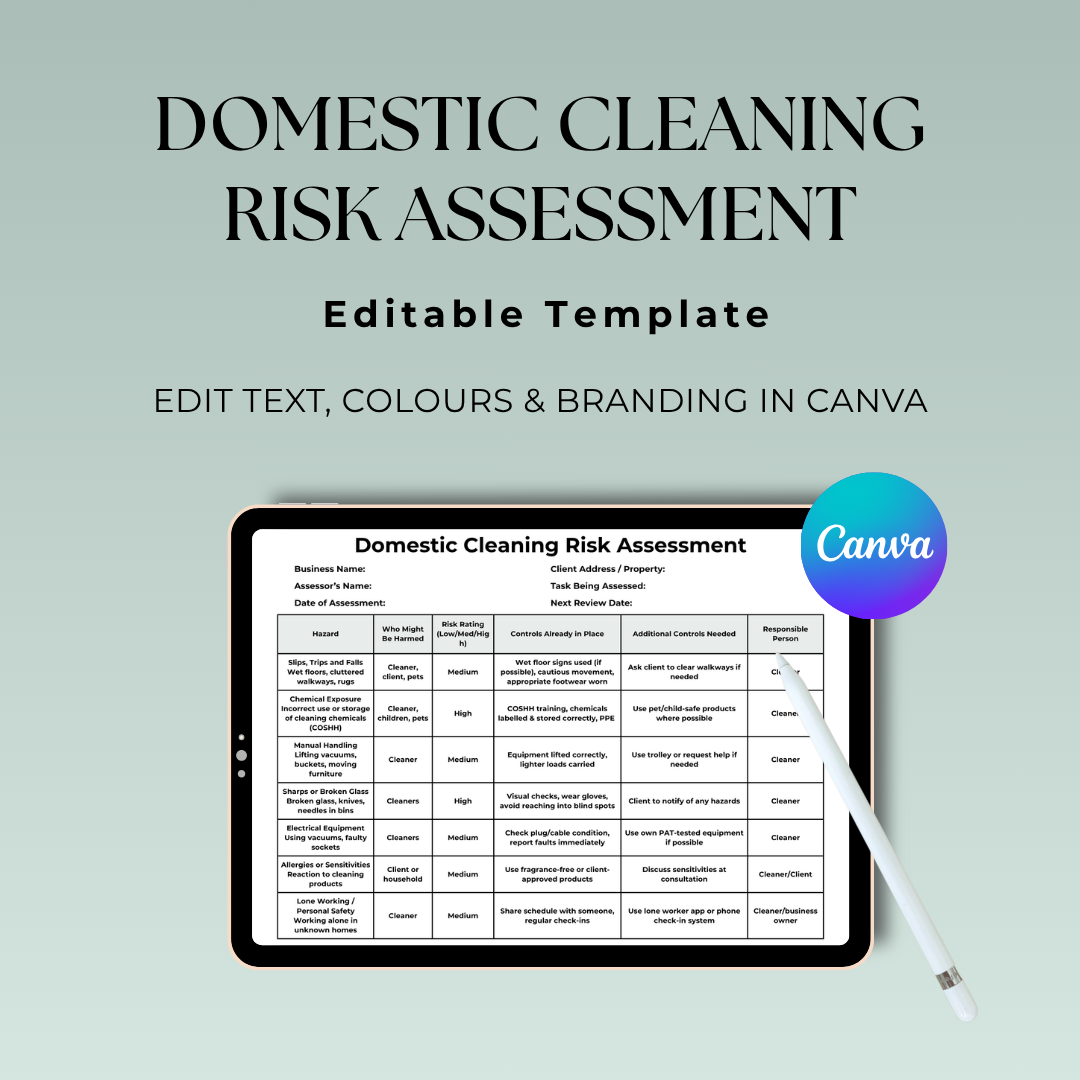 Domestic Cleaning Risk Assessment Template