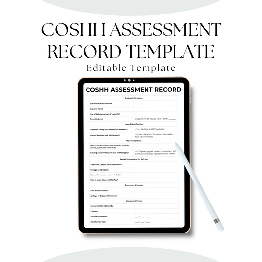 COSHH Assessment Record Template